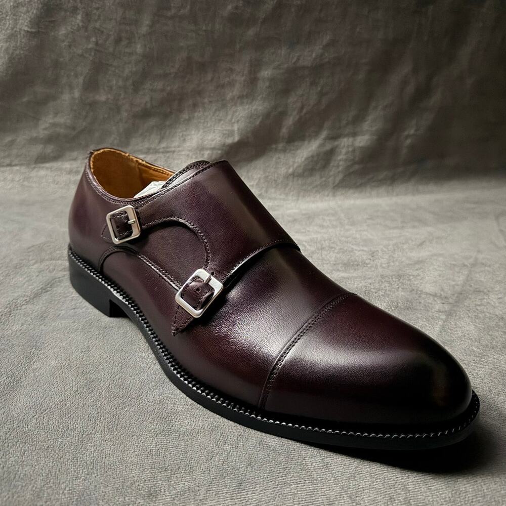 Quince Men's Italian Leather Double Monk Strap Oxford Oxblood 8 NIB